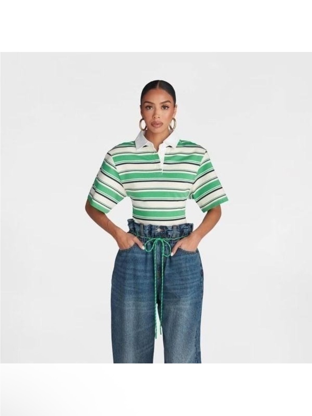 NWT KBB by Kahlana Green Striped Fitted Rugby Shirt in size S